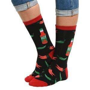 New Women's Hot Sauce & Chili Peppers Novelty Socks Black Food